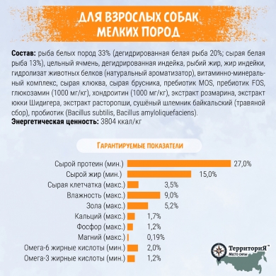 ТерриториЯТаймыр с белой рыбой и брусникой сухой корм для взрослых собак мелких пород