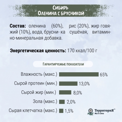 ТерриториЯСибирь с олениной и брусникой влажный корм для собак