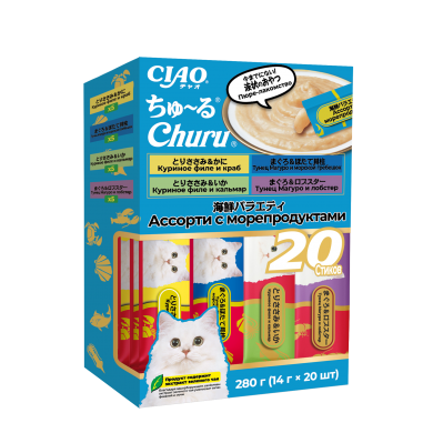 Inaba Ciao Churu микс из морепродуктов лакомство-пюре для кошек