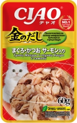 "Inaba Ciao Kinnodashi" тунец Магуро и тунец Кацуо с сёмгой кусочки в желе влажный корм для кошек