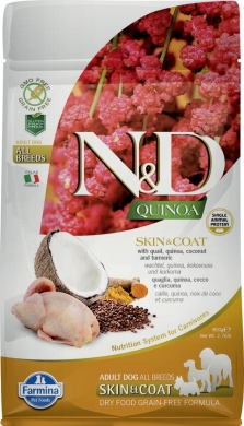 N&D Dog Quinoa перепел и киноа для здоровья кожи и шерсти беззерновой сухой корм для собак