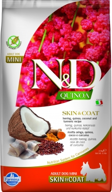 N&D Dog Quinoa сельдь и киноа для здоровья кожи и шерсти беззерновой сухой корм для собак мелких пород