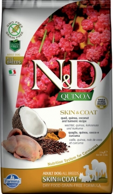 N&D Dog Quinoa перепел и киноа для здоровья кожи и шерсти беззерновой сухой корм для собак