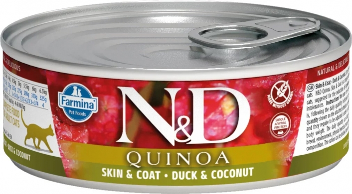 N&D Cat Quinoa с уткой, кокосом и киноа для здоровья кожи и шерсти влажный корм для кошек