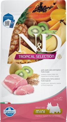 N&D Dog Tropical Selection Mini со свининой, спельтой и тропическими фруктами низкозерновой сухой корм для взрослых собак