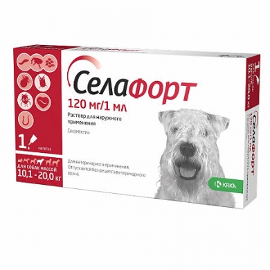 КРКАСелафорт противопаразитарный препарат для собак весом от 10 до 20кг 12% (1 пипетка