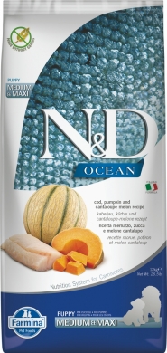 N&D Dog Ocean с треской, тыквой и дыней беззерновой сухой корм для щенков средних и крупных пород