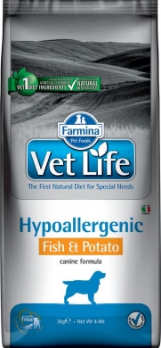 Vet Life Dog Hypoallergenic с белой рыбой и картофелем диетический сухой корм для собак с пищевой аллергией