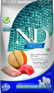 N&D Dog Ocean с лососем, треской и дыней беззерновой сухой корм для взрослых собак средних и крупных пород