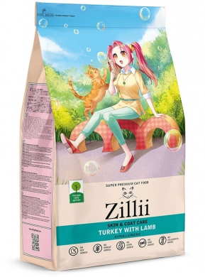 ZILLII Skin & Coat Care с индейкой и ягненком сухой корм для кошек для кожи и шерсти